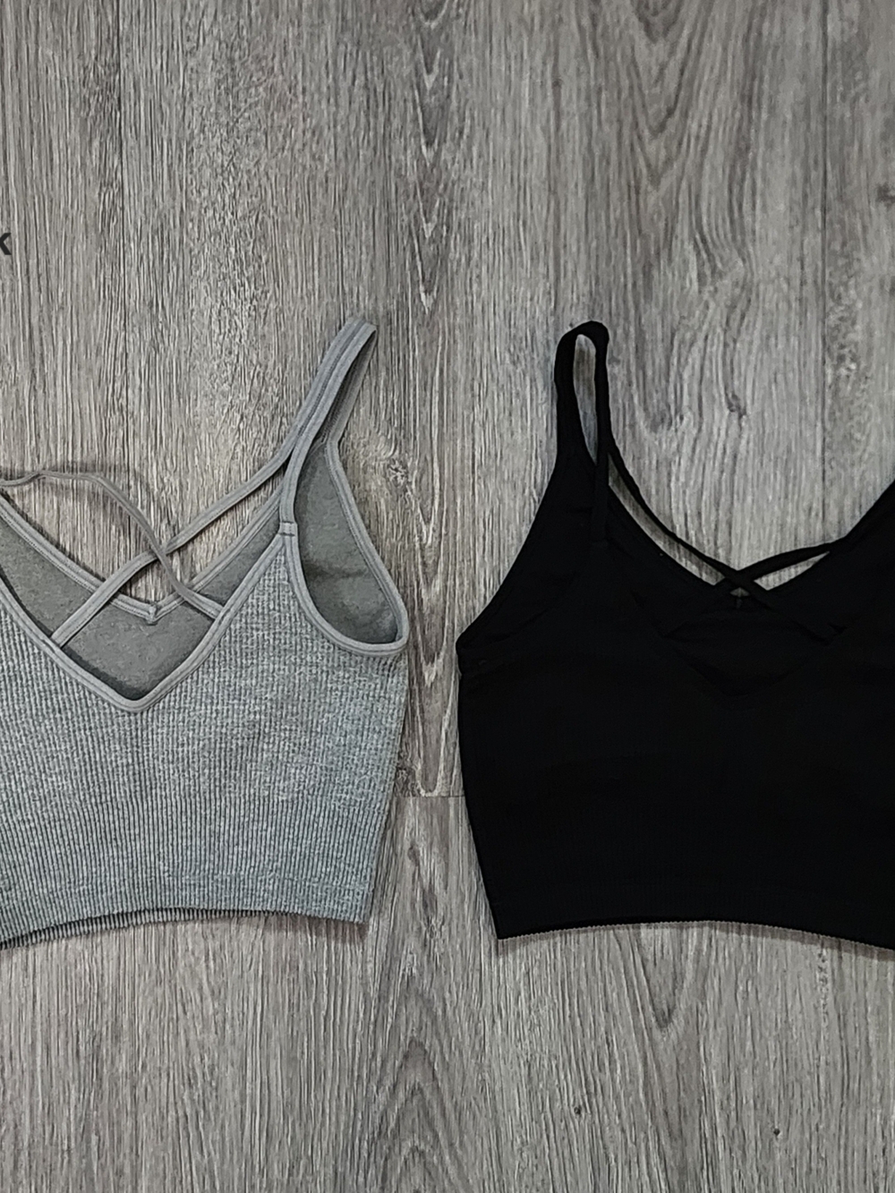 Lemon Crisscross Ribbed Bralettes - Gray & Black